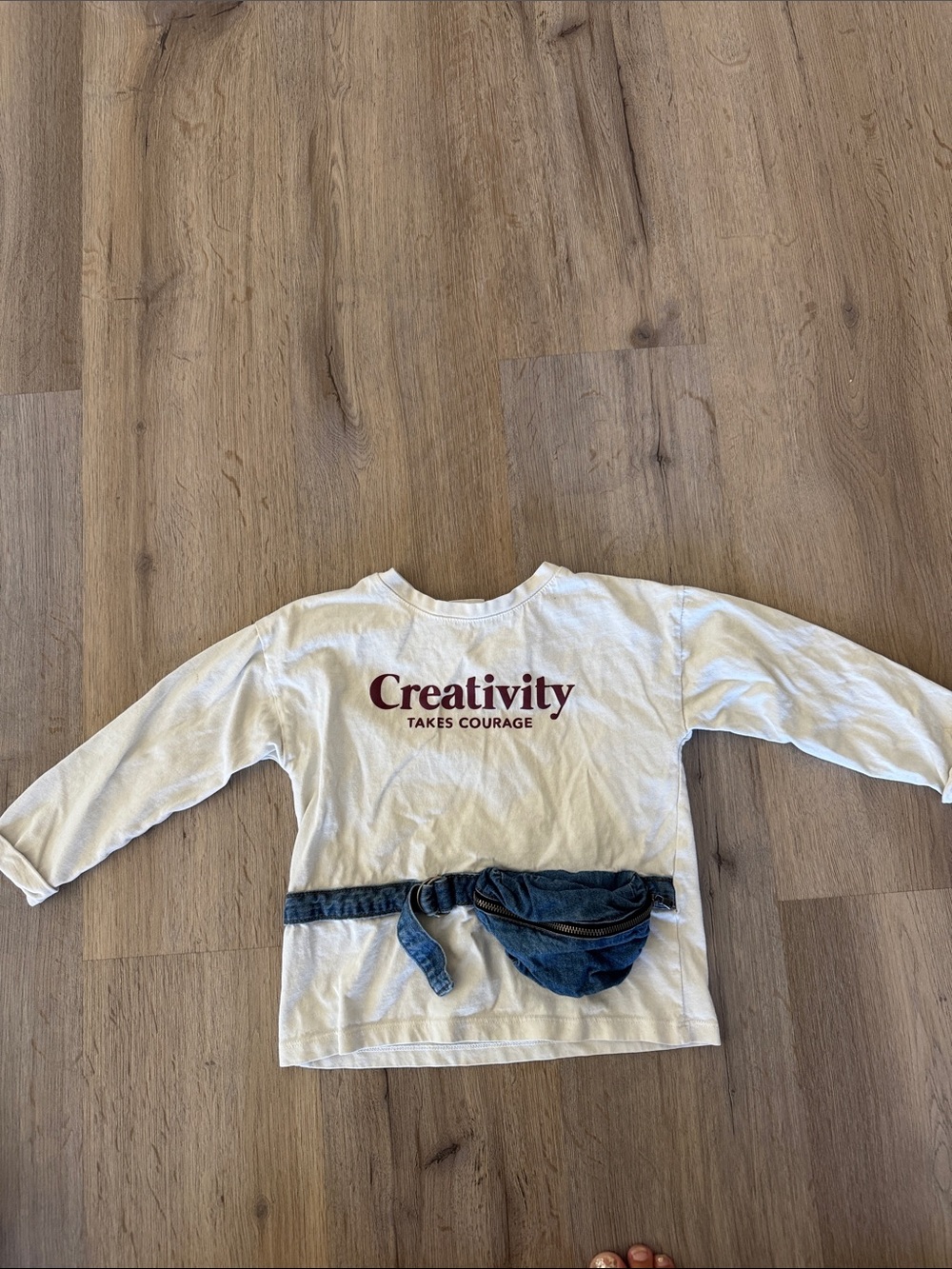 Zara White Long-Sleeve Tee with Burgundy 'Creativity Takes Courage' Graphic